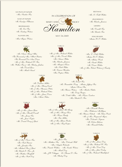 fall wedding seating charts autumn wedding reception seating charts